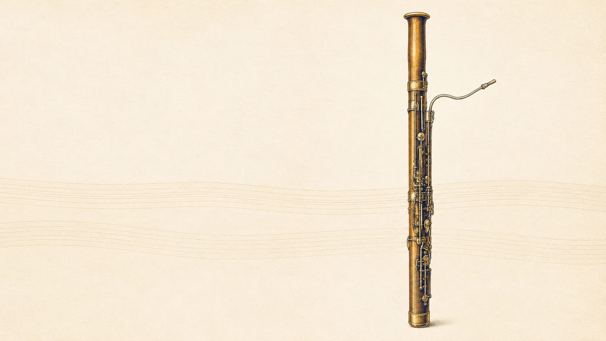 Editorial illustration of an orchestral bassoon, the instrument this home-practice guide is about.
