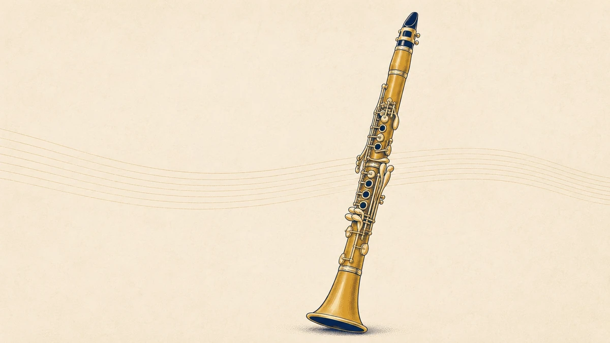 Editorial illustration of a B-flat orchestral clarinet, the instrument this home-practice guide is about.
