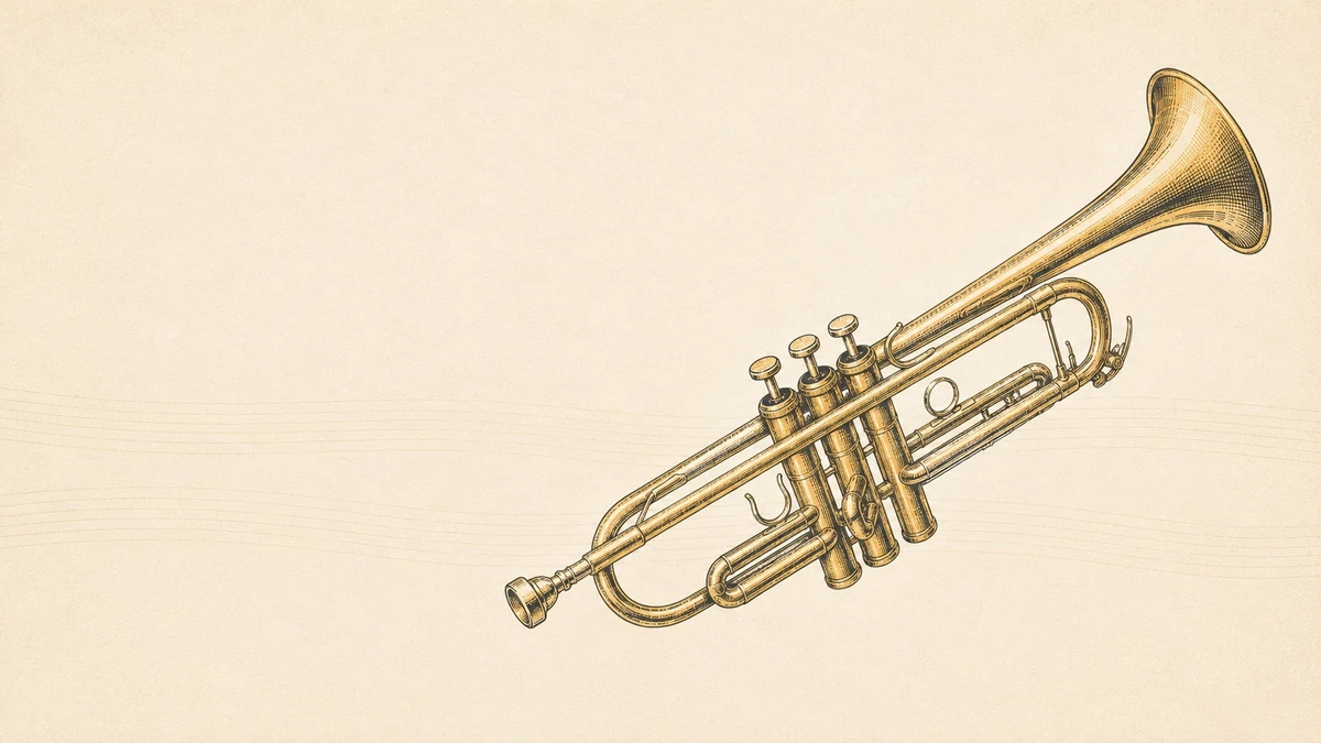 Editorial illustration of an orchestral B-flat trumpet, the instrument this home-practice guide is about.