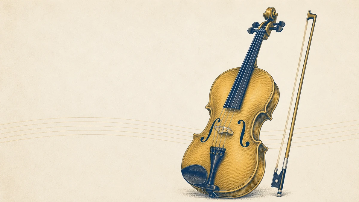 Editorial illustration of a viola and bow, the instrument this home-practice guide is about.