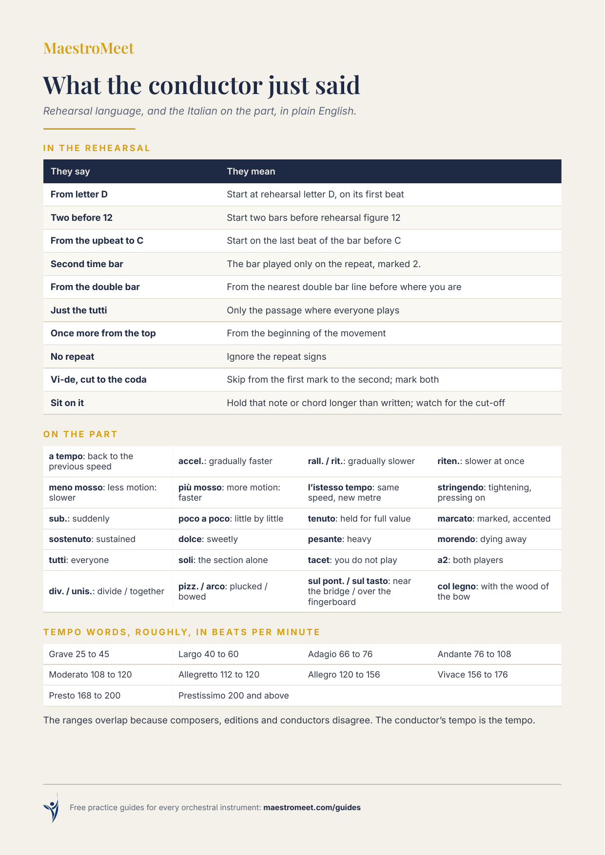 MaestroMeet reference card: What the Conductor Just Said.
